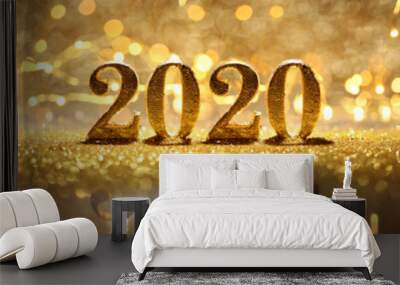 2020 in sparkling gold numbers celebrating the New Year or Christmas Wall mural