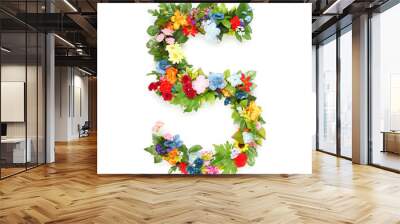 Numbers made of leaves and flowers Wall mural