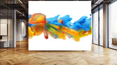 Rainbow of colorful paints and inks swirling together in flowing water abstract background Wall mural