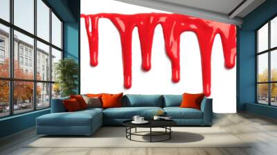 Red blood like paint dripping isolated on white Wall mural