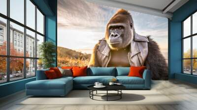 a gorilla with a leather jacket Wall mural