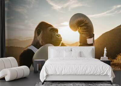 masculine gorilla wants to fight wearing boxing gloves logo for boxing sport Wall mural