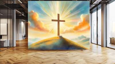 spiritual illustration catholic artwork prayer christianity jesus faith god art digital artwork cover heaven holy poster colorful cross crucifix religion bible belief christmas easter symbolic Wall mural