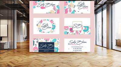 Set of vector business card templates. Hand drawn abstract shapes with different textures, spots and decorative elements on white backgrounds. Doodle. Creative unique design. Freehand style. Eps10 Wall mural