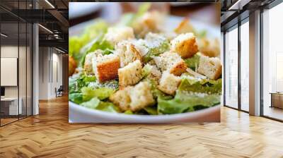 Caesar Salad: A classic mix of crisp romaine lettuce, crunchy croutons, shaved Parmesan, and creamy Caesar dressing. Wall mural