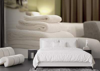 white towels on bed Wall mural