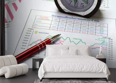 pen clock and business graph Wall mural