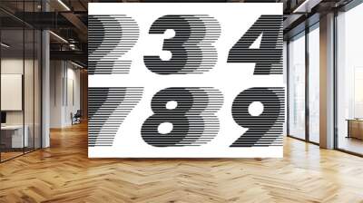 Number Font with Horizontal Halftone Line Pattern Wall mural