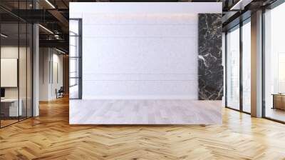 Modern and minimalist  interior of living room, wood floor and concrete with marble wall,empty space,3d render Wall mural