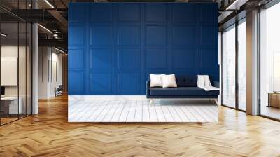 Modern interior of living room with armchairs on white flooring and dark blue wall .emptry room ,3d rendering Wall mural