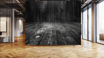 A black and white wooden floor showcases intricate grain patterns and subtle imperfections Wall mural