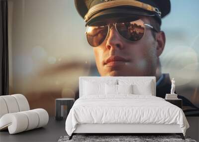 A man wearing a military uniform and sunglasses in a professional pose Wall mural