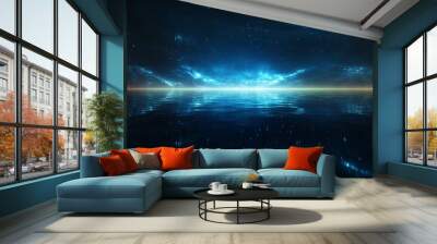 A mesmerizing deep blue sky adorned with stars over tranquil waters at dusk Wall mural