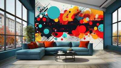 A vibrant abstract background featuring a playful dance of colorful circles and dots Wall mural