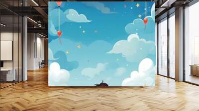 Card invitation background, A young girl stands on a hill, gazing up at the vast sky above Wall mural