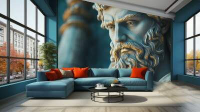 Intricate details of a majestic figure with flowing hair and a pensive look are shown Wall mural