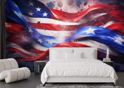 Red white and blue, stars and stripes background abstract Wall mural