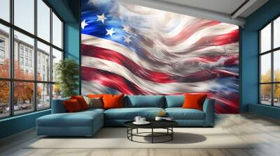 Red white and blue, stars and stripes background abstract Wall mural