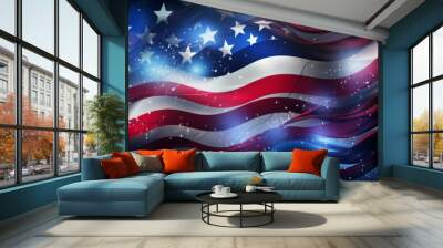 Red white and blue, stars and stripes background abstract Wall mural