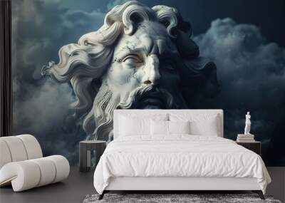 a statue of a man with a beard and clouds Wall mural