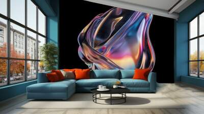 Abstract iridescent liquid form on black background Wall mural