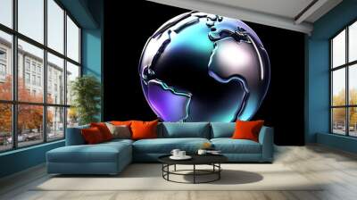 3d metallic earth globe on black background, purple, blue colors, premium 3d Wall mural