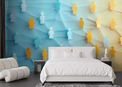 abstract illustration of people icons connected with lines in network Wall mural