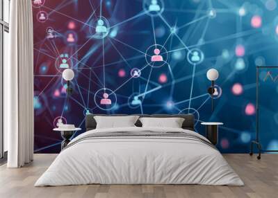 Abstract illustration of the people icons connected with lines in network. Social net connection concept. Wall mural