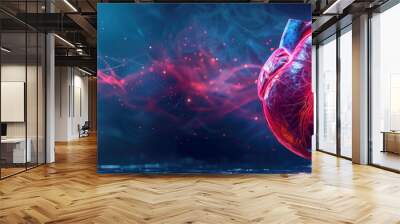 Panoramic background with heart shape on it. Cardiology and health care concept. Wall mural