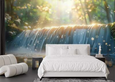 Panoramic view of the waterfall in blooming natural park. Background and banner concept. Wall mural