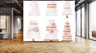 watercolor wedding cake illustration. Wall mural