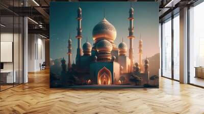 amazing architecture design of muslim mosque ramadan, Generative AI Wall mural