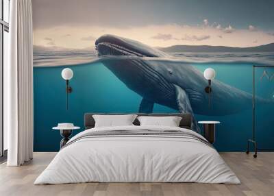 back whale swimming in the ocean, blue whale Wall mural