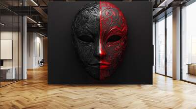 Mysterious Black and Red Themed Mask - Made with Generative AI Wall mural