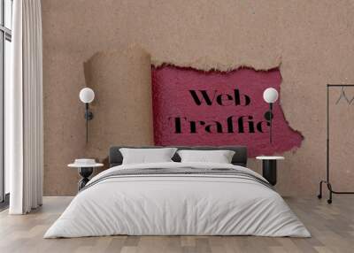 Website Traffic text concept,torn brown paper Wall mural