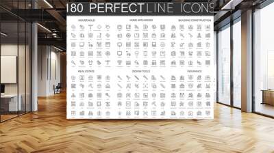 180 modern thin line icons set of household, home appliances, building construction, real estate, design tools, insurance. Wall mural