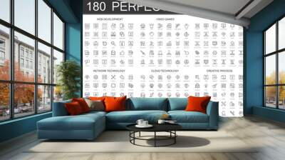 180 modern thin line icons set of web development, video games, 3d modeling, network technology, clo Wall mural