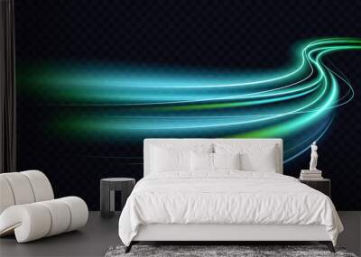 abstract green blue wave light effect in perspective vector illustration. magic luminous azure glow  Wall mural