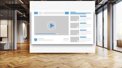 Browser video player blue interface window. Online movie on web site concept vector illustration. Wall mural