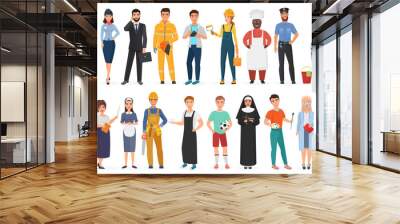 Collection of men and women people workers of various different occupations or profession wearing professional uniform set vector illustration. Wall mural