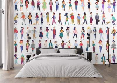 Fashionable group of male and female cartoon characters dressed in trendy clothing in different poses. Crowd of tiny people wearing stylish clothes flat gradient color vector illustration Wall mural