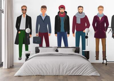 Handsome and stylish men set. Cartoon guys male characters in trendy fashion clothes. Vector illustration. Wall mural