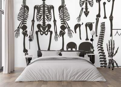 human bones skeleton dark black silhouette collection. high detailed vector set of bones illustratio Wall mural