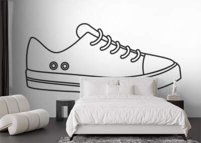 Low top canvas sneakers with rubber soles and laces at front line icon vector illustration Wall mural