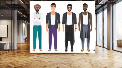 stylish handsome men dressed in modern casual fashion male style clothes, vector illustration. carto Wall mural