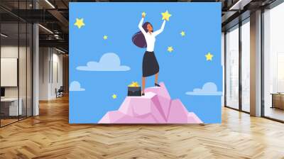 success and victory, goal achievement and businesswoman career vector illustration. cartoon woman en Wall mural