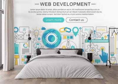 Vector elegant thin flat line Web development concept. Website header web banner elements layout. Presentation, flyer and poster. Wall mural