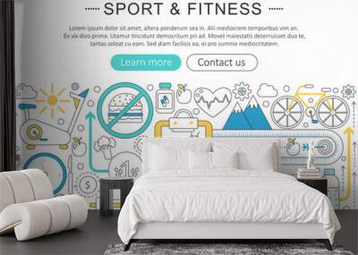 Vector elegant thin line flat modern Art design sport and fitness concept. Website header banner elements layout. Presentation, flyer and poster. Wall mural