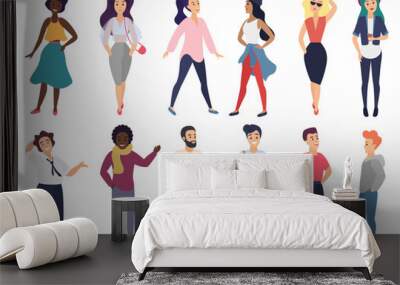 Vector illustration in a flat style of group of different stylized people activities set. Wall mural