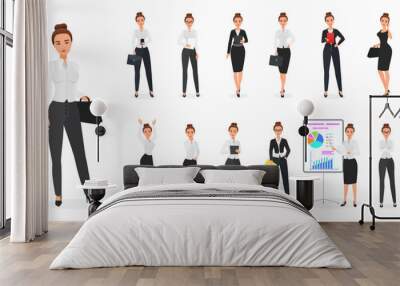 Vector Set of business woman character. Office female. Wall mural